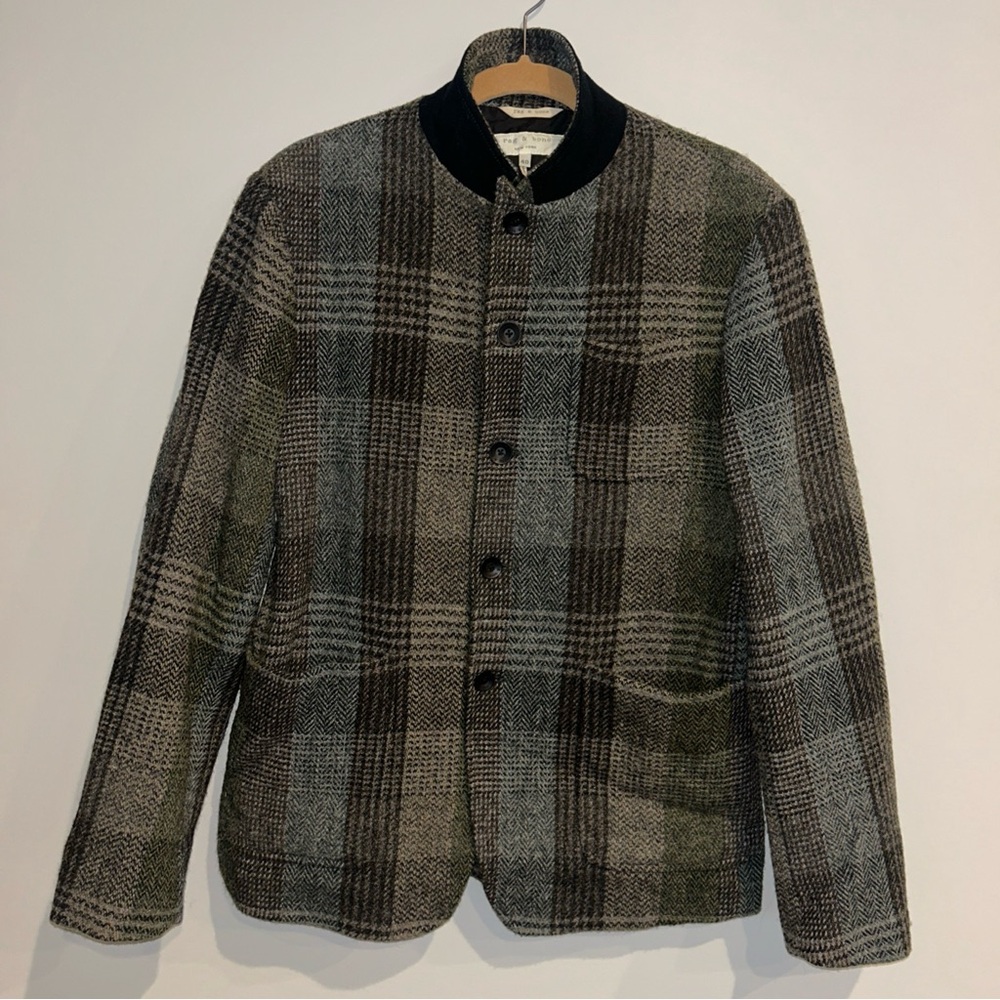 Rag & Bone New York Med Olive Plaid Harris Tweed Wool Hunting Jacket Men’s USA